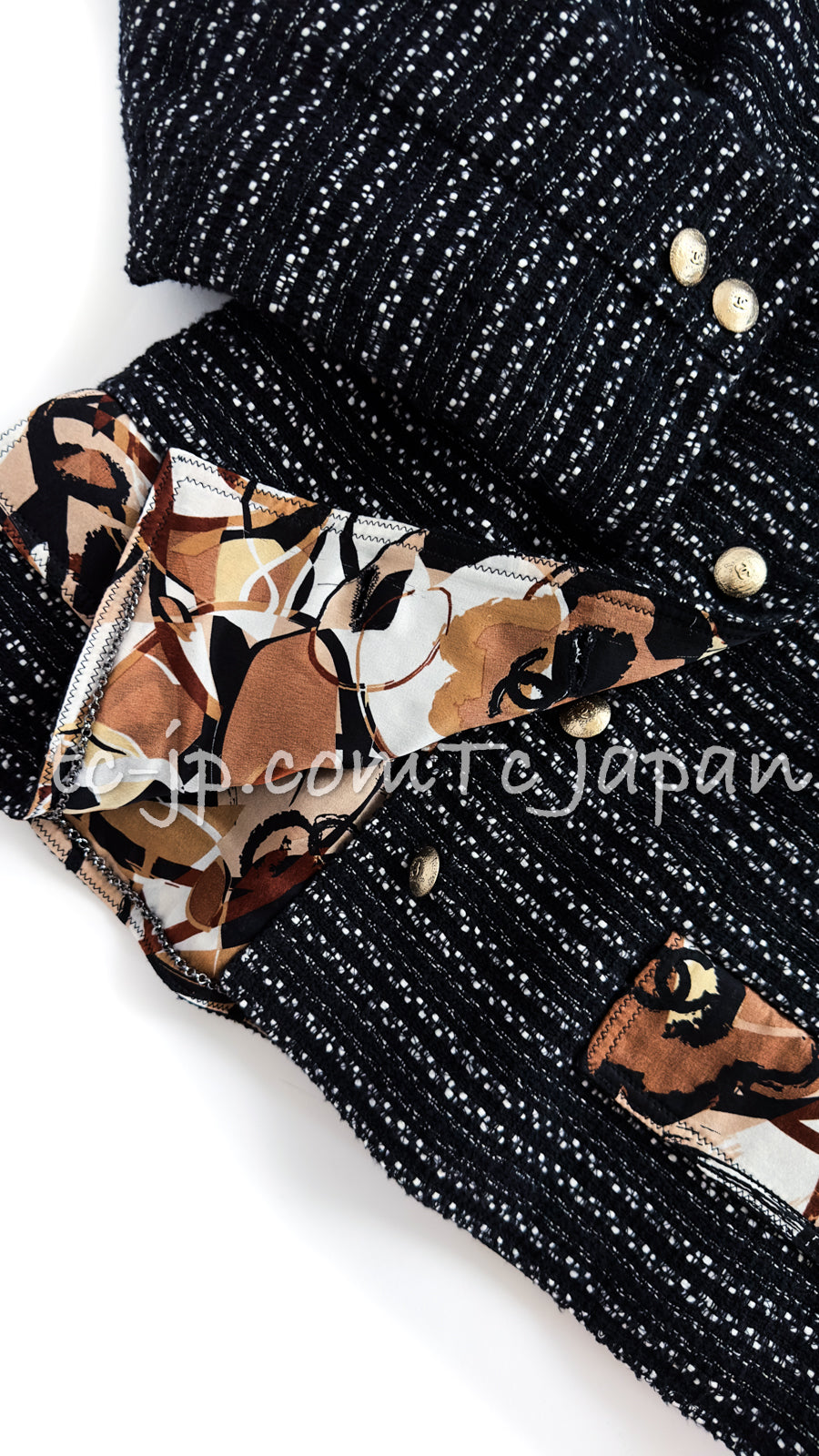 CHANEL 05S Black Brown Beige Cotton Tweed Jacket 40 15