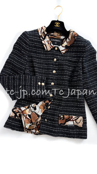 CHANEL 05S Black Brown Beige Cotton Tweed Jacket 40 18