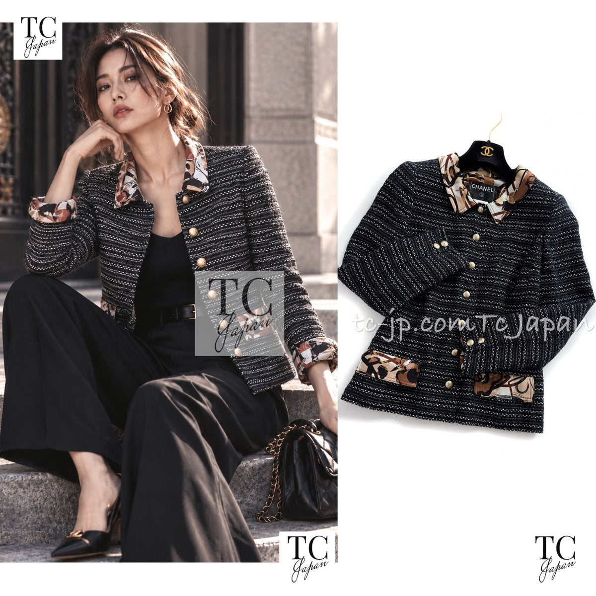 CHANEL 05S Black Brown Beige Cotton Tweed Jacket 40 1