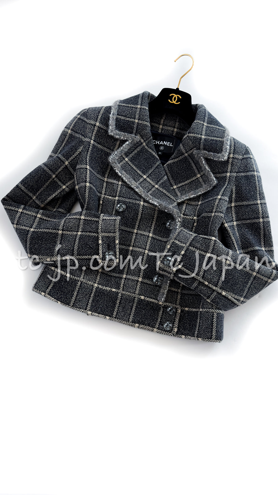 CHANEL 22PF Gray Check Camel Hair Wool Jacket Coat 36 38 40 シャネル グレー チェック キャメルヘアー ウール ジャケット コート 即発 - TC JAPAN