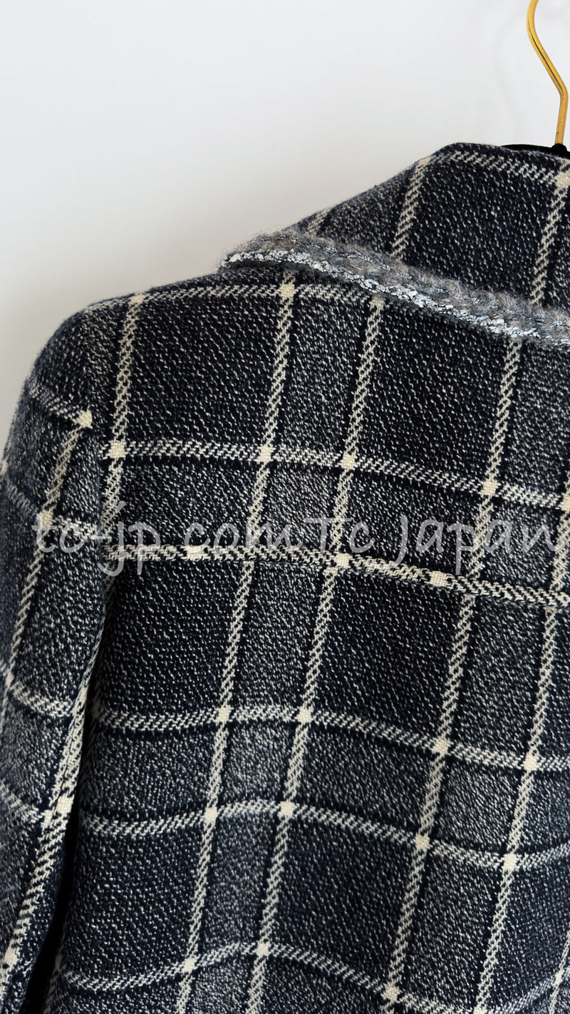 CHANEL 22PF Gray Check Camel Hair Wool Jacket Coat 36 38 40 シャネル グレー チェック キャメルヘアー ウール ジャケット コート 即発