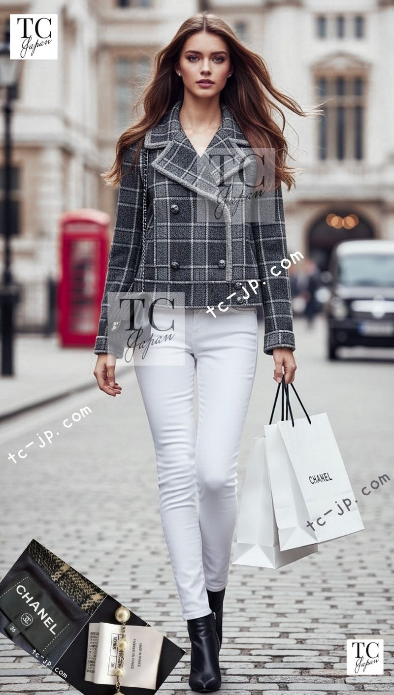 CHANEL 22PF Gray Check Camel Hair Wool Jacket Coat 36 38 40 シャネル グレー チェック キャメルヘアー ウール ジャケット コート 即発 - TC JAPAN