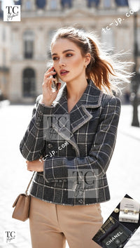 CHANEL 22PF Gray Check Camel Hair Wool Jacket Coat 36 38 40 シャネル グレー チェック キャメルヘアー ウール ジャケット コート 即発 - TC JAPAN