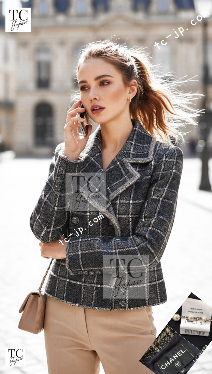 CHANEL 22PF Gray Check Camel Hair Wool Jacket Coat 36 38 40 シャネル グレー チェック キャメルヘアー ウール ジャケット コート 即発 - TC JAPAN