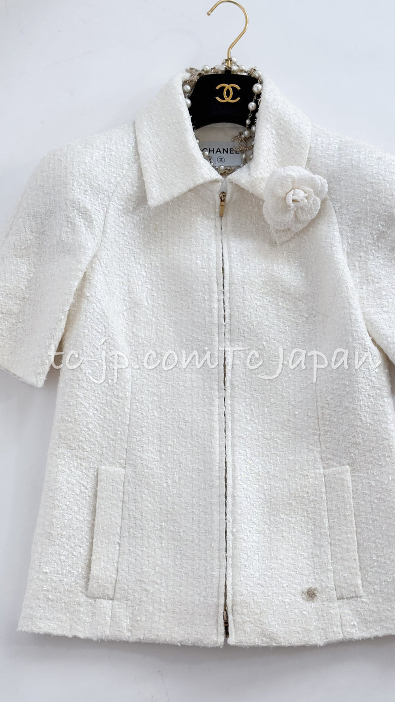 CHANEL 19S White Zipper Tweed Jacket 34 シャネル ホワイト ジッパー ツイード ジャケット 即発