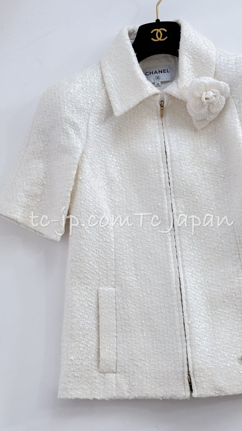 CHANEL 19S White Zipper Tweed Jacket 34 シャネル ホワイト ジッパー ツイード ジャケット 即発