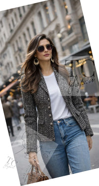 CHANEL 97A Vintage Black Gray Chevron Tweed Jacket Skirt Suit 38 40 シャネル ヴィンテージ ブラック グレー シェブロン ツイード ジャケット スカート スーツ 即発