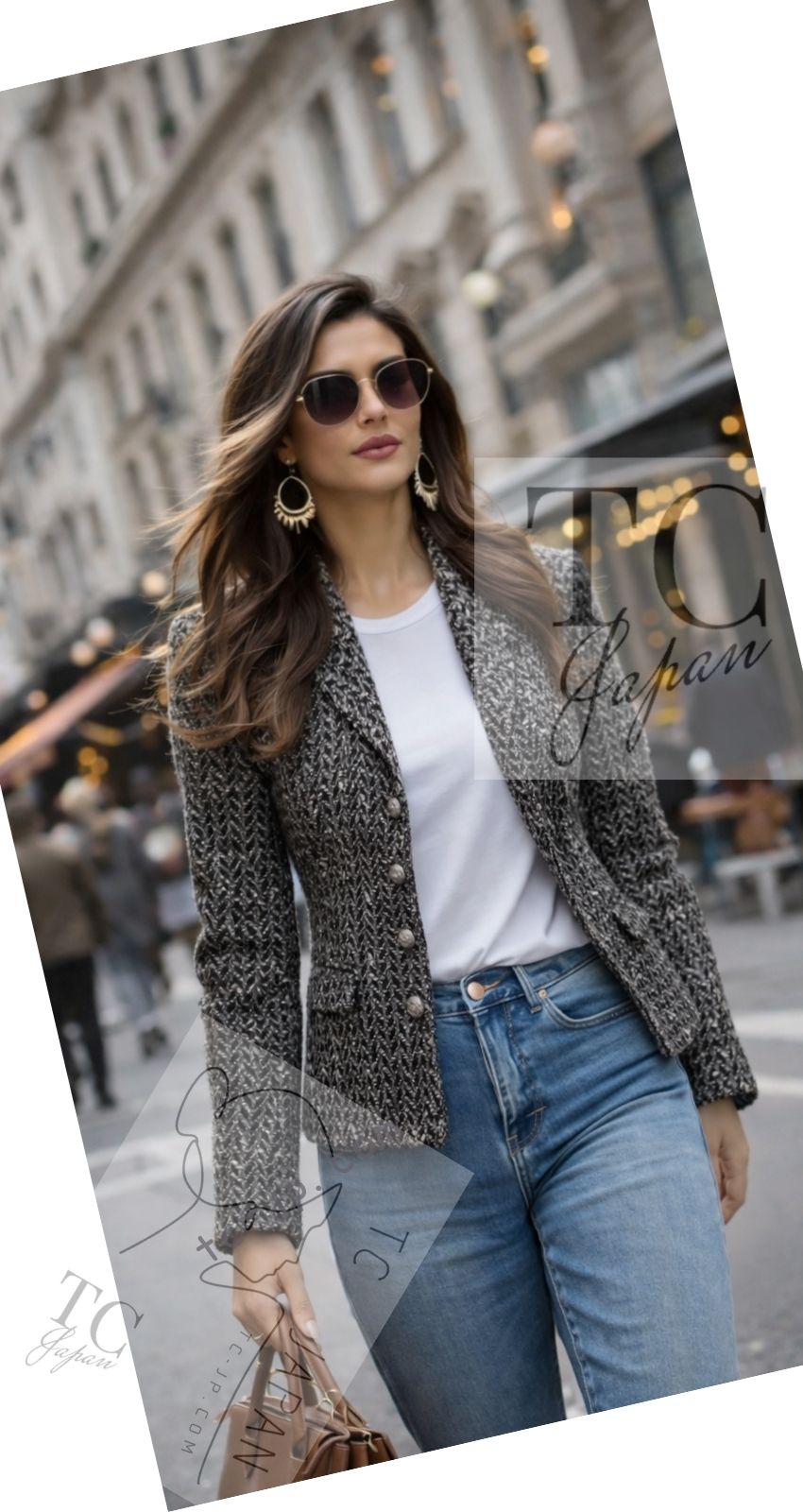 CHANEL 97A Vintage Black Gray Chevron Tweed Jacket Skirt Suit 38 40 シャネル ヴィンテージ ブラック グレー シェブロン ツイード ジャケット スカート スーツ 即発