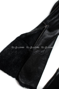 CHANEL 05A Black Rabbit Lapan Leather Jacket Coat 40 42 シャネル ブラック レザー ラビットファー ラパン ジャケット コート 即発