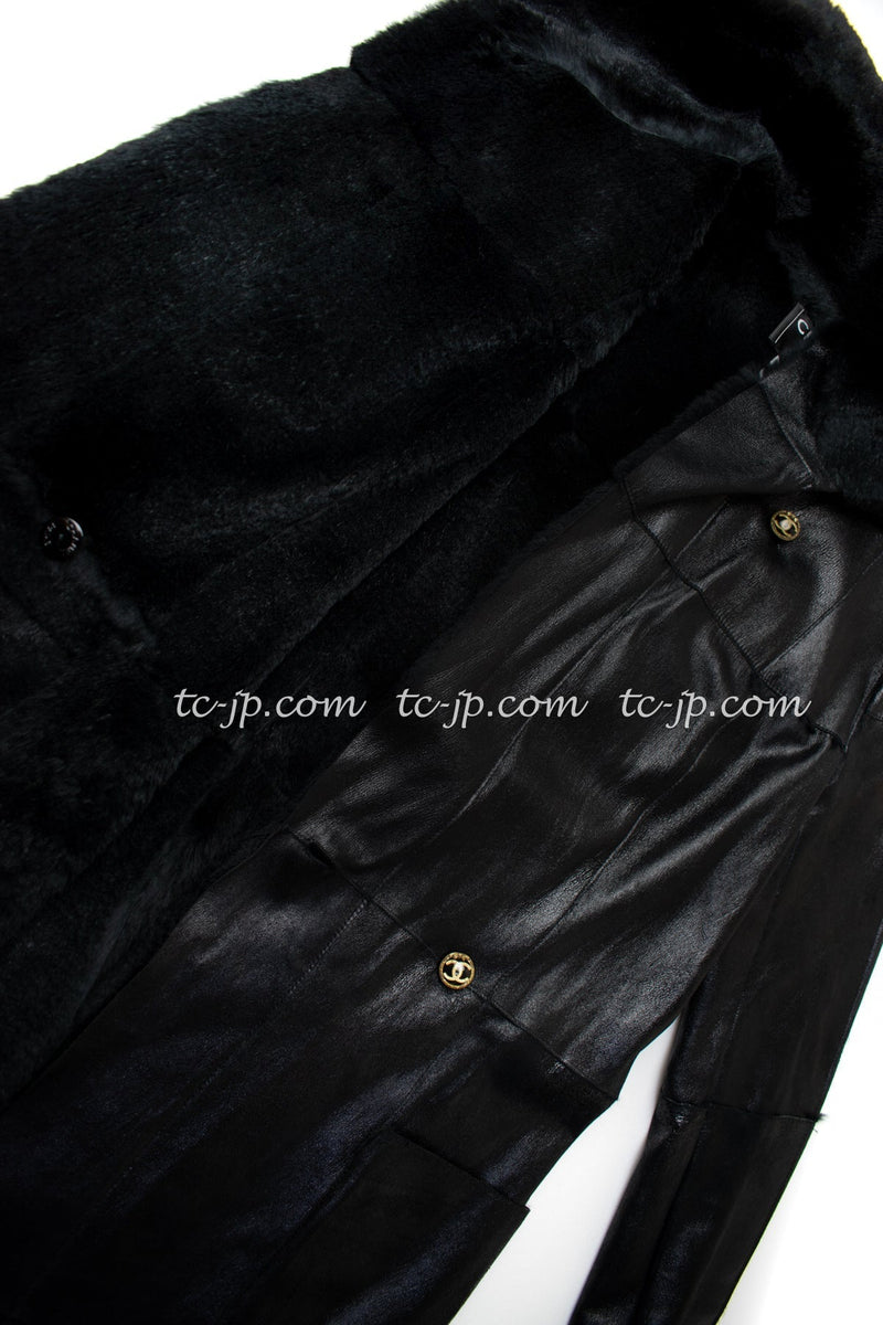 CHANEL 05A Black Rabbit Lapan Leather Jacket Coat 40 42 シャネル ブラック レザー ラビットファー ラパン ジャケット コート 即発