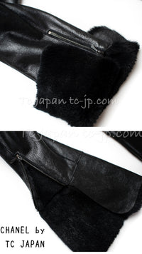 CHANEL 05A Black Rabbit Lapan Leather Jacket Coat 40 42 シャネル ブラック レザー ラビットファー ラパン ジャケット コート 即発