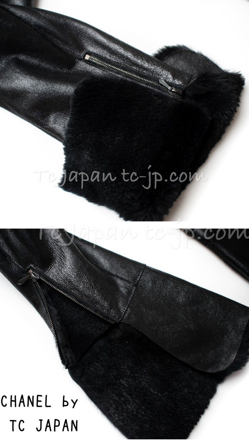 CHANEL 05A Black Rabbit Lapan Leather Jacket Coat 40 42 シャネル ブラック レザー ラビットファー ラパン ジャケット コート 即発