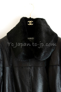 CHANEL 05A Black Rabbit Lapan Leather Jacket Coat 40 42 シャネル ブラック レザー ラビットファー ラパン ジャケット コート 即発