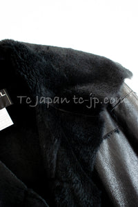 CHANEL 05A Black Rabbit Lapan Leather Jacket Coat 40 42 シャネル ブラック レザー ラビットファー ラパン ジャケット コート 即発