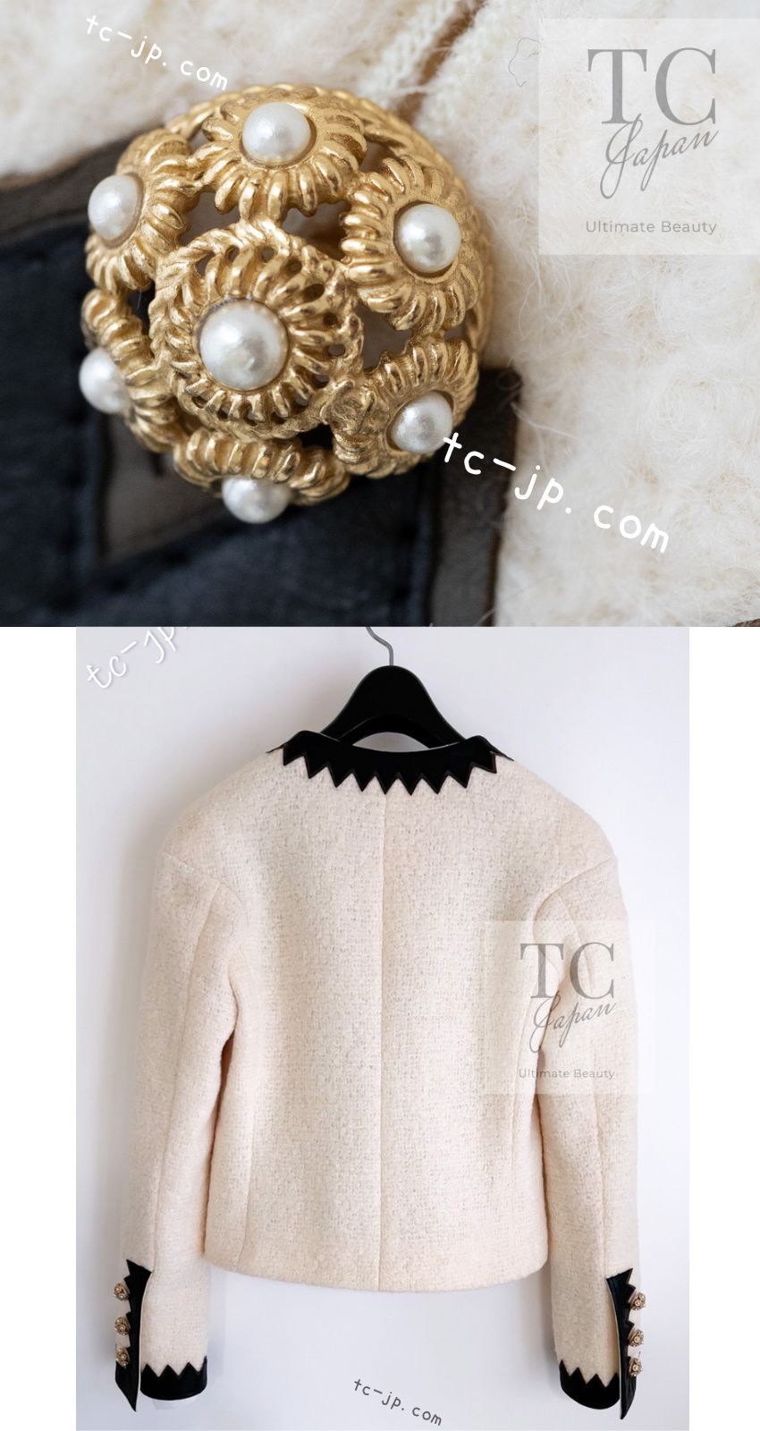 CHANEL 15PF Ivory Wool Mohair Leather Trim Jacket Skirt Suit 34 36 シャネル アイボリー ウール モヘア レザートリム ジャケット スカート スーツ 即発