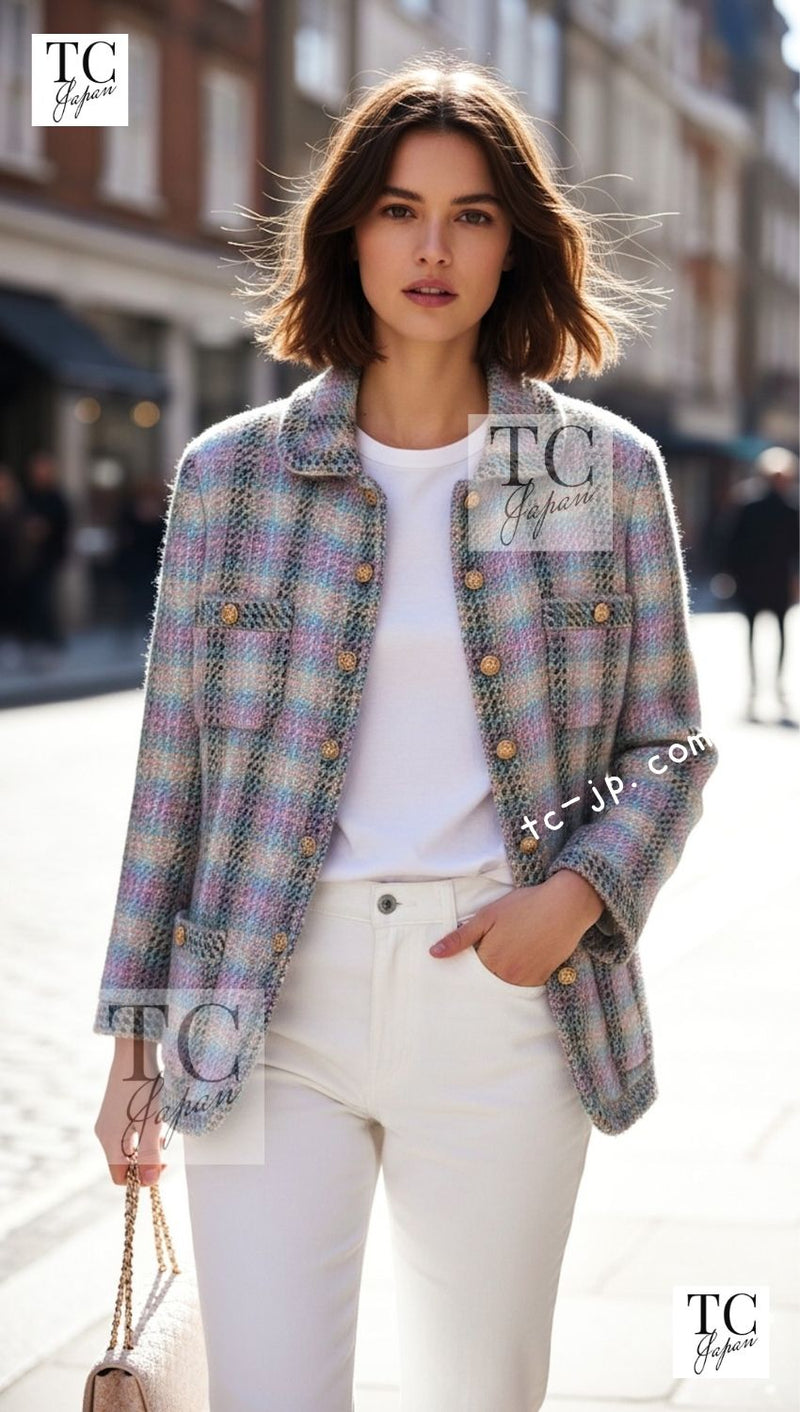 CHANEL 89A Vintage Pastel Color Wool Tweed Jacket Coat 38 40 シャネル ヴィンテージ パステルカラー ウール ツイード ジャケット コート 即発
