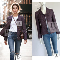CHANEL 98A Vintage Purple Navy Wool Silk Tweed Jacket 38 シャネル ヴィンテージ パープル ネイビー ウール シルク ツイード ジャケット 即発