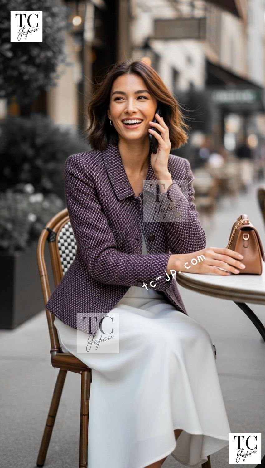 CHANEL 98A Vintage Purple Navy Wool Silk Tweed Jacket 38 シャネル ヴィンテージ パープル ネイビー ウール シルク ツイード ジャケット 即発