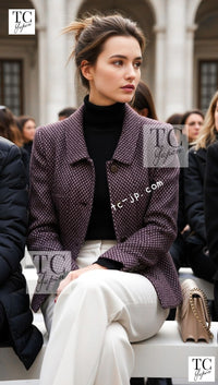 CHANEL 98A Vintage Purple Navy Wool Silk Tweed Jacket 38 シャネル ヴィンテージ パープル ネイビー ウール シルク ツイード ジャケット 即発