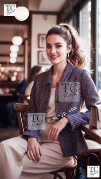 CHANEL 98A Vintage Purple Navy Wool Silk Tweed Jacket 38 シャネル ヴィンテージ パープル ネイビー ウール シルク ツイード ジャケット 即発