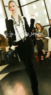 CHANEL 03A Black Ivory Collar Velvet Cotton Jacket 38 シャネル ブラック アイボリー 襟 ベルベット コットン ジャケット 即発