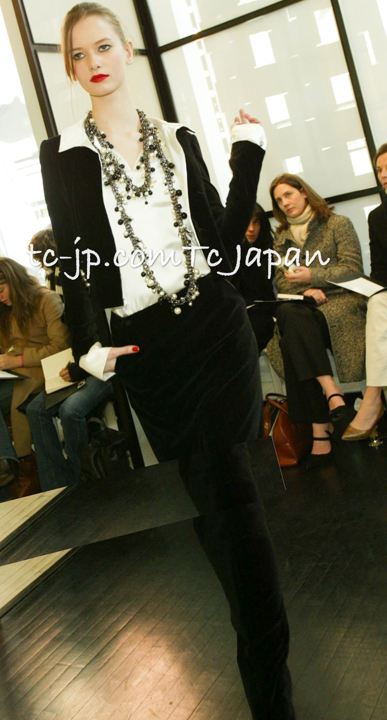 CHANEL 03A Black Ivory Collar Velvet Cotton Jacket 38 シャネル ブラック アイボリー 襟 ベルベット コットン ジャケット 即発