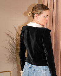 CHANEL 03A Black Ivory Collar Velvet Cotton Jacket 38 シャネル ブラック アイボリー 襟 ベルベット コットン ジャケット 即発