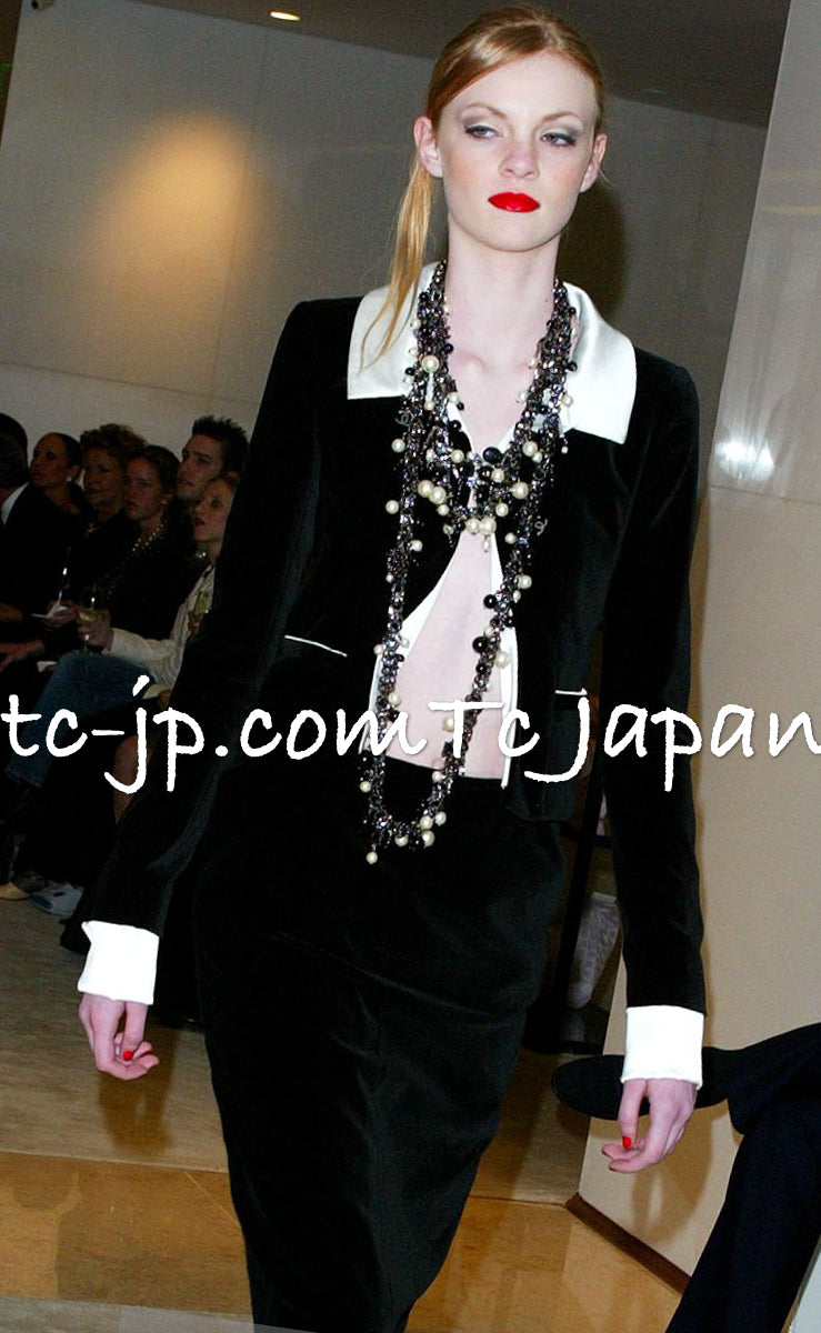 CHANEL 03A Black Ivory Collar Velvet Cotton Jacket 38 シャネル ブラック アイボリー 襟 ベルベット コットン ジャケット 即発 - TC JAPAN