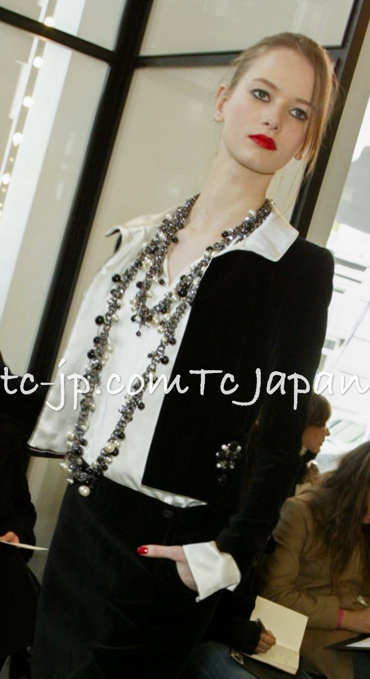 CHANEL 03A Black Ivory Collar Velvet Cotton Jacket 38 シャネル ブラック アイボリー 襟 ベルベット コットン ジャケット 即発 - TC JAPAN