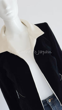 CHANEL 03A Black Ivory Collar Velvet Cotton Jacket 38 シャネル ブラック アイボリー 襟 ベルベット コットン ジャケット 即発