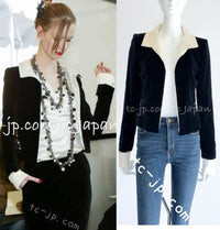 CHANEL 03A Black Ivory Collar Velvet Cotton Jacket 38 シャネル ブラック アイボリー 襟 ベルベット コットン ジャケット 即発 - TC JAPAN