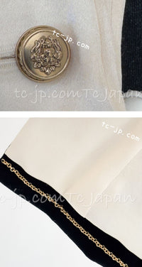 CHANEL 03A Black Ivory Collar Velvet Cotton Jacket 38 シャネル ブラック アイボリー 襟 ベルベット コットン ジャケット 即発