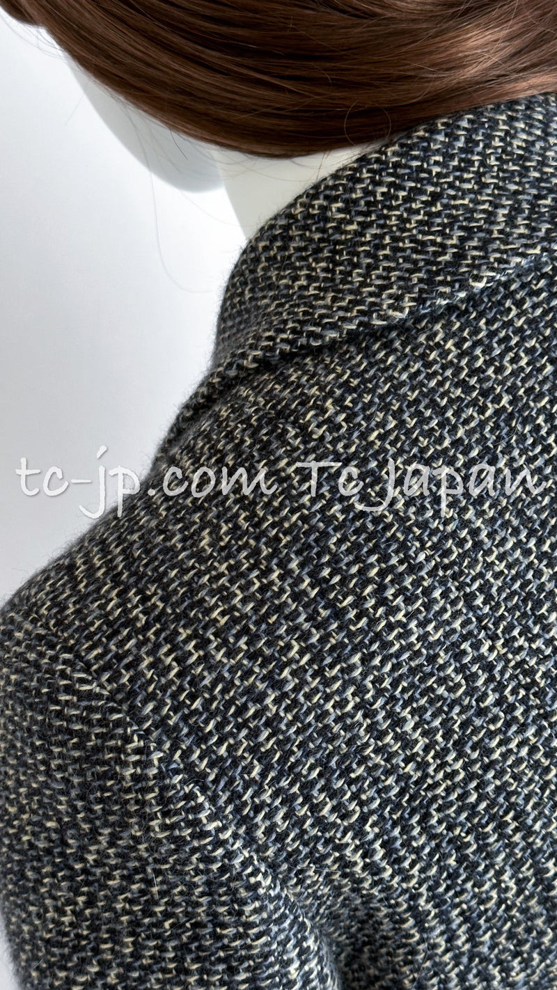 CHANEL 01A Beige Navy Mix Wool Angora Tweed Jacket 36 38 シャネル ベージュ ネイビー ミックス ウール アンゴラ ツイード ジャケット 即発