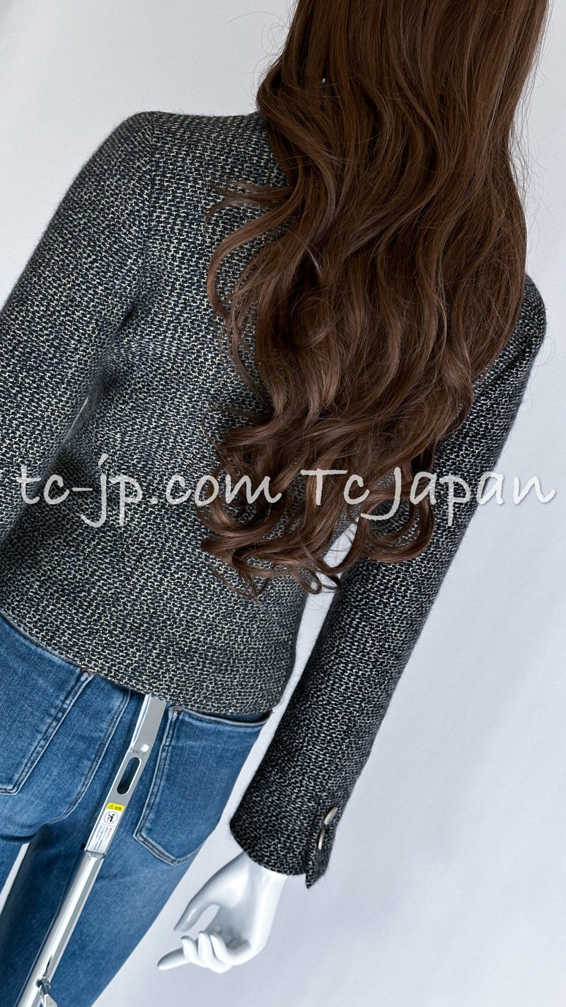 CHANEL 01A Beige Navy Mix Wool Angora Tweed Jacket 36 38 シャネル ベージュ ネイビー ミックス ウール アンゴラ ツイード ジャケット 即発