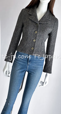 CHANEL 01A Beige Navy Mix Wool Angora Tweed Jacket 36 38 シャネル ベージュ ネイビー ミックス ウール アンゴラ ツイード ジャケット 即発