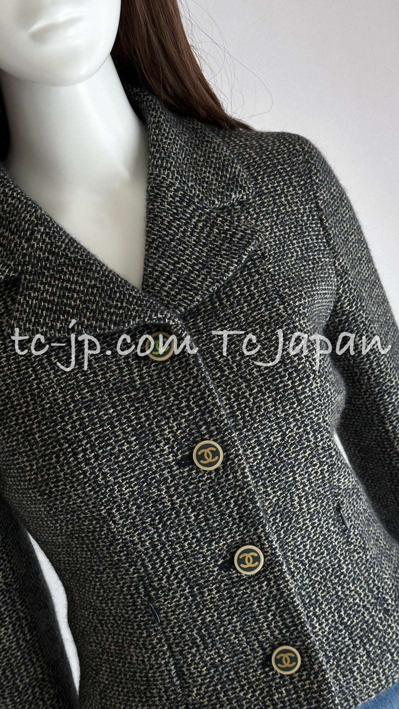 CHANEL 01A Beige Navy Mix Wool Angora Tweed Jacket 36 38 シャネル ベージュ ネイビー ミックス ウール アンゴラ ツイード ジャケット 即発