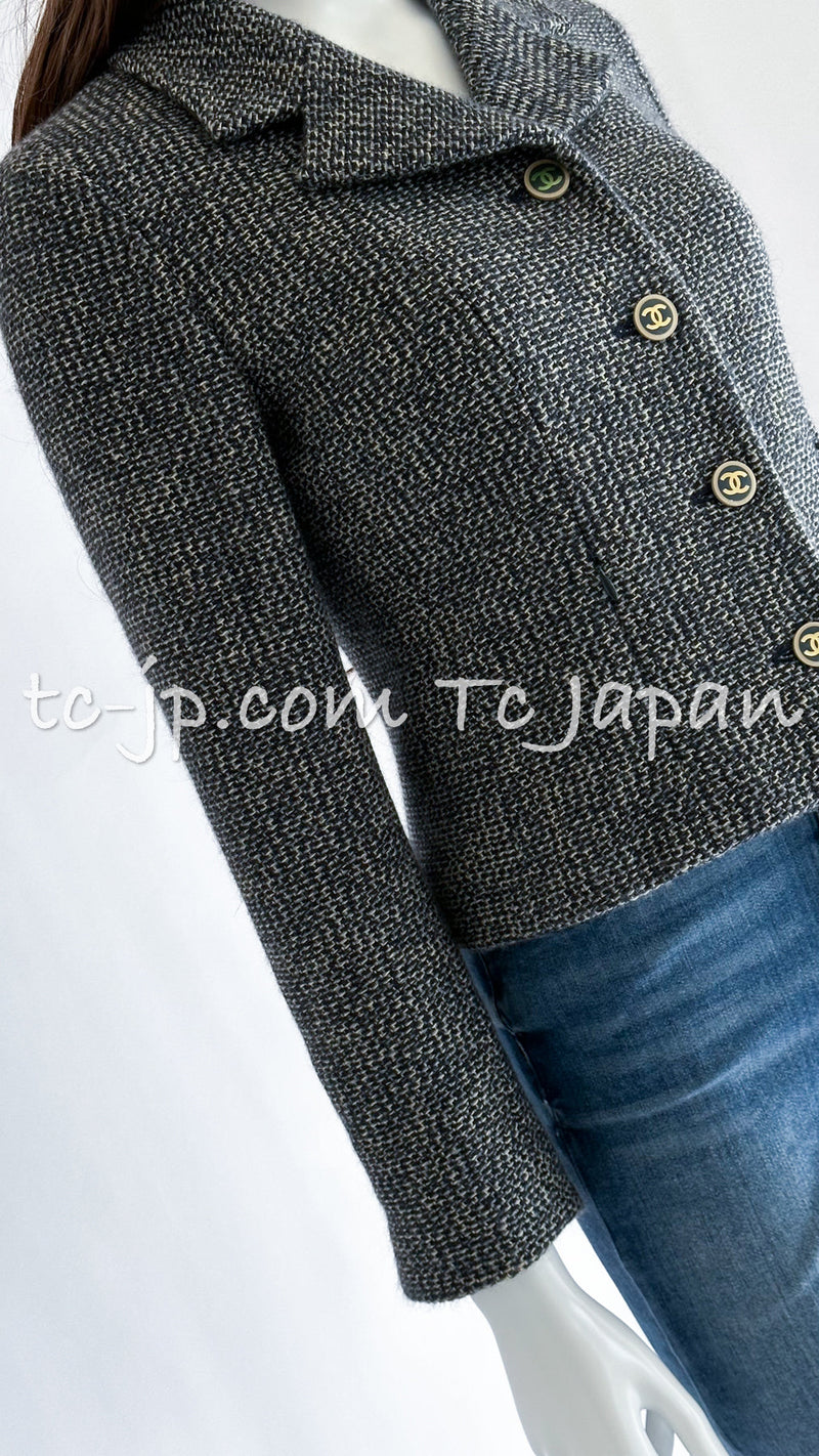 CHANEL 01A Beige Navy Mix Wool Angora Tweed Jacket 36 38 シャネル ベージュ ネイビー ミックス ウール アンゴラ ツイード ジャケット 即発