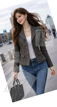 CHANEL 01A Beige Navy Mix Wool Angora Tweed Jacket 36 38 シャネル ベージュ ネイビー ミックス ウール アンゴラ ツイード ジャケット 即発