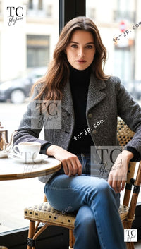 CHANEL 01A Beige Navy Mix Wool Angora Tweed Jacket 36 38 シャネル ベージュ ネイビー ミックス ウール アンゴラ ツイード ジャケット 即発 - TC JAPAN