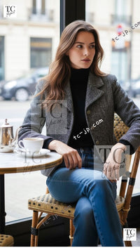 CHANEL 01A Beige Navy Mix Wool Angora Tweed Jacket 36 38 シャネル ベージュ ネイビー ミックス ウール アンゴラ ツイード ジャケット 即発 - TC JAPAN