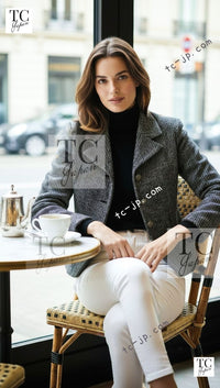 CHANEL 01A Beige Navy Mix Wool Angora Tweed Jacket 36 38 シャネル ベージュ ネイビー ミックス ウール アンゴラ ツイード ジャケット 即発 - TC JAPAN