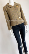 CHANEL 00A Vintage Yellow Beige Gold Gray Wool Zipper Jacket with Scarf 38 40 シャネル ヴィンテージ イエローベージュ ゴールド グレー ジッパー ウール ツイード ジャケット 即発