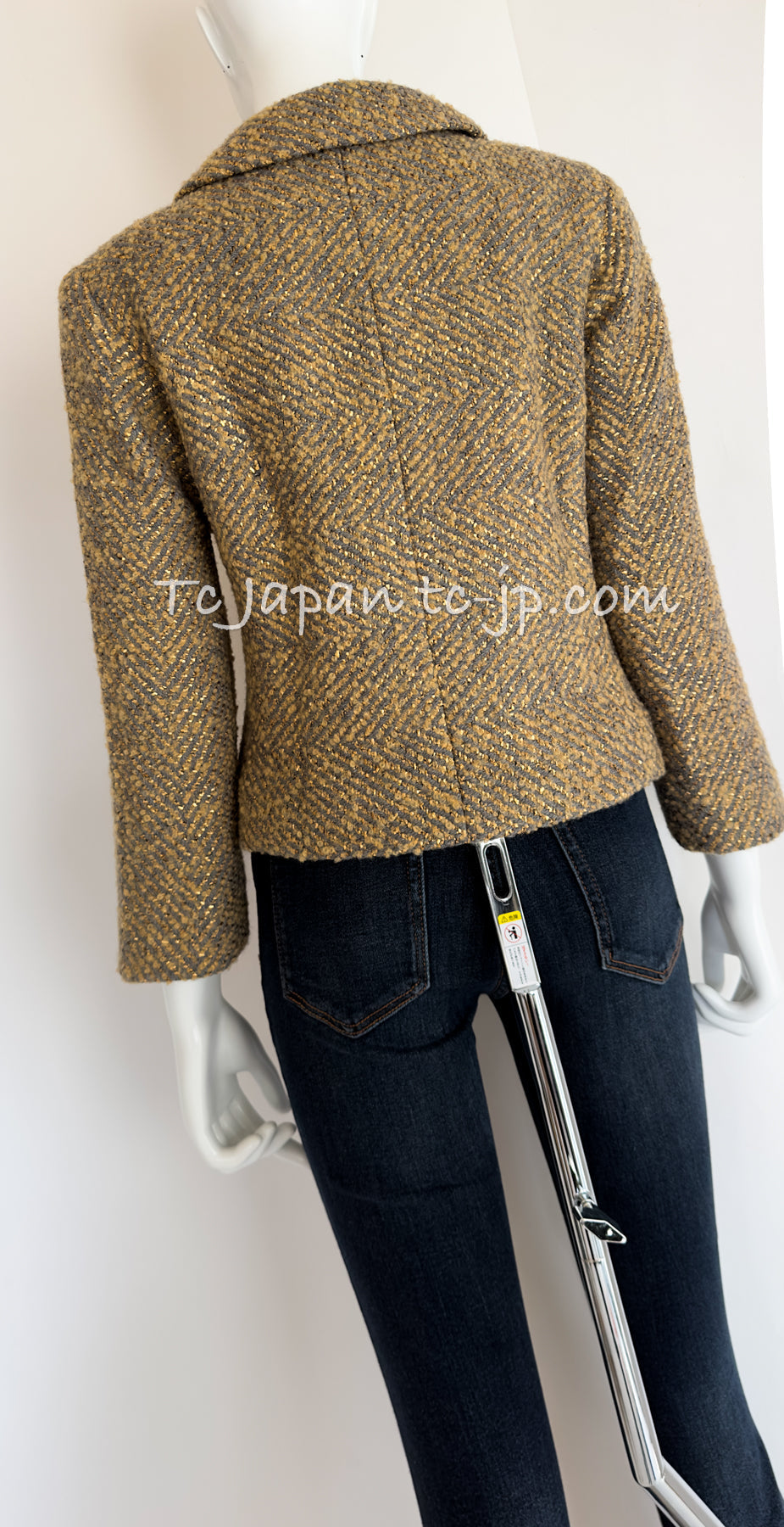 CHANEL 00A Vintage Yellow Beige Gold Gray Wool Zipper Jacket with Scarf 38 40 シャネル ヴィンテージ イエローベージュ ゴールド グレー ジッパー ウール ツイード ジャケット 即発