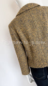 CHANEL 00A Vintage Yellow Beige Gold Gray Wool Zipper Jacket with Scarf 38 40 シャネル ヴィンテージ イエローベージュ ゴールド グレー ジッパー ウール ツイード ジャケット 即発
