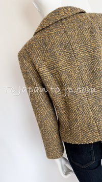 CHANEL 00A Vintage Yellow Beige Gold Gray Wool Zipper Jacket with Scarf 38 40 シャネル ヴィンテージ イエローベージュ ゴールド グレー ジッパー ウール ツイード ジャケット 即発