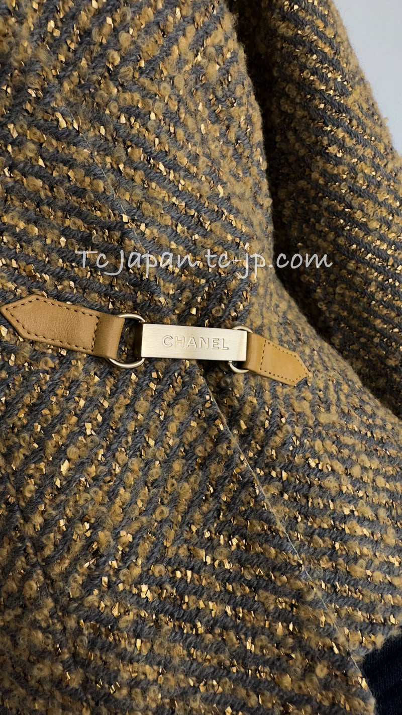 CHANEL 00A Vintage Yellow Beige Gold Gray Wool Zipper Jacket with Scarf 38 40 シャネル ヴィンテージ イエローベージュ ゴールド グレー ジッパー ウール ツイード ジャケット 即発