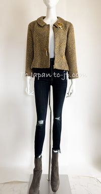 CHANEL 00A Vintage Yellow Beige Gold Gray Wool Zipper Jacket with Scarf 38 40 シャネル ヴィンテージ イエローベージュ ゴールド グレー ジッパー ウール ツイード ジャケット 即発