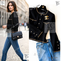 CHANEL 95A Vintage Black Gold Chain Trim Tweed Jacket 38 シャネル ヴィンテージ ブラック ゴールドチェーン トリミング ツイード ジャケット 即発