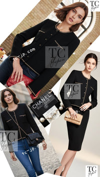 CHANEL 95A Vintage Black Gold Chain Trim Tweed Jacket 38 シャネル ヴィンテージ ブラック ゴールドチェーン トリミング ツイード ジャケット 即発