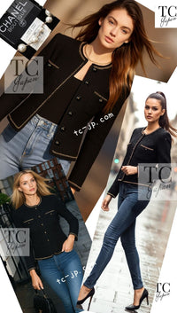 CHANEL 95A Vintage Black Gold Chain Trim Tweed Jacket 38 シャネル ヴィンテージ ブラック ゴールドチェーン トリミング ツイード ジャケット 即発